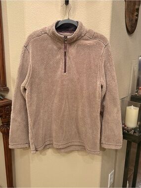 TRUE GRIT Men Light Beige Sherpa Quarter-Zip Pullover Sweater Size Medium